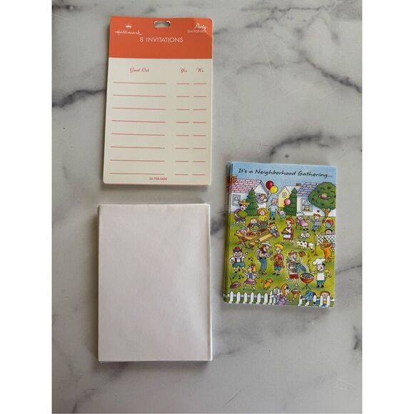 Hallmark vintage Neighborhood Gathering cards set of 8 suburban picnic 90s invit - Picture 2 of 5